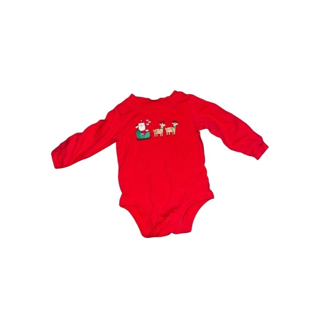 Carter's Baby Christmas Long Sleeve Bodysuit Red Santa & Reindeer 9M